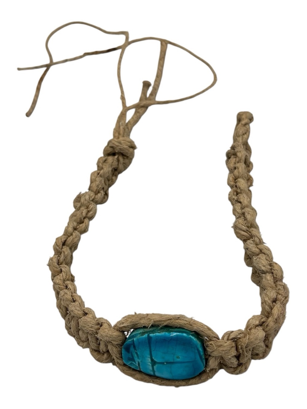 15.5” Handmade Thick Hemp 6.5” Adjustable Necklace W/ Stone Pendant